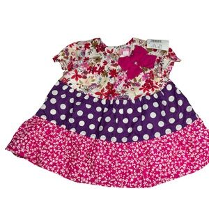 Place Floral Kids Dress and bloomers new polka dot floral bow tiered 3-6mo cute